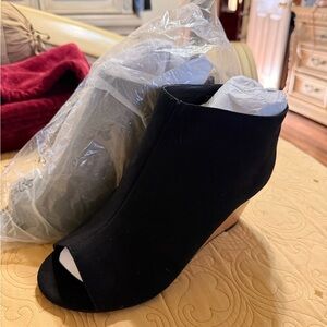 torrid Black Peep-Toe Wedge Booties